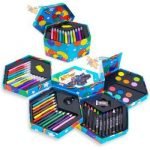 Childrens 52 Pcs Craft Art Artists Set Hexagonal Box Crayons Paints Pens Pencils