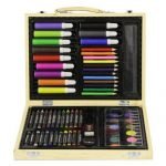 Childrens 67 PC Craft Art Artists Set in Wooden Box Case Crayons Paints Pens Pencils