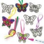 Butterfly Mini Suncatchers Glass Effect Acrylic Decorations 7cm with Ribbons Children's Painting Craft (Pack of 12)