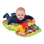 Innovative And Colorful Lay And Play Elephant Hugs Pillow - Your Baby Gaze At Stimulating Visual Perception - Tactile Development Is Explored With Baby Reaching For The Detachable Toys: Click-Clack Rings, Mirror And A Textured Teether