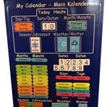 THE FIRST AND ONLY BI-LINGUAL CHILDREN'S CALENDAR! Educational Magnetic Calendar in German and English. Rigid wipe clean board with magnet to hang on the fridge or cord to hang on the wall.