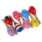 12cmX3.5cm Wooden Maraca Rattle Shaker Sand Hammer Ball Egg Baby Kids Musical Sound Toy Party Favor Fun Toy Color Random - Mumustar