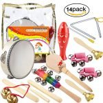 Povkeever 14 PCS Wooden Musical Instruments Set Percussion Toy Rhythm Band Set, Healthy Baby Toy Gift, with A Bag