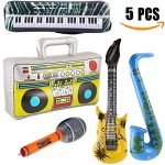 Yojoloin 5PCS Jumbo Inflatables Guitar Saxophone Microphone BOOM BOX Musical Instruments For Fun 80s Bithday Wedding Rock Party Accessories Supplies Favors Balloons Photo Booth Props(5 PCS)