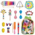 WloveTravel Kids Musical Instruments Wooden Toddler Musical Toys Set Girls Boys Baby Gift with Backpack