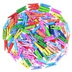 Monbedos 50 PCS Mini Wooden Pegs Clips Colorful Wooden Craft Clips for Hanging Photos Arts Crafts DIY Decorations