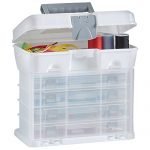 VonHaus Storage Organiser Carry Case with 4 Clear Drawers & Adjustable Dividers - White - Great for Art/Craft/Hobby/Sewing Storage