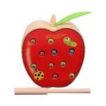 Newin Star Insects Catch toy Game Wooden Magnetic Catch Insects Worm Game Children Educational Toys Hand-eye Coordination Wooden Toy  1pc(apple)