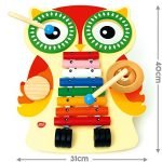 Musical Instruments for babies , Wooden Toy Musical Table with Xylophone, 2 Drums, Cymbal, Guiro and 2 Beaters - Music set for toddlers; Baby Musical Instruments Educational Wooden Toy Percussion Sound Toy Gift for Toddlers in Owl Shape Design