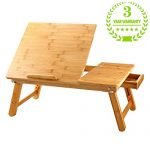 Large Bed Tray NNEWVANTE Adjustable Lap Desk Tilting Top Foldable Table Multi-tasking Stand Breakfast Serving Bamboo Supports up to 17in Computer/Tablet/ Mac book(Smooth Flat)