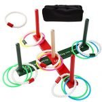 Cheerwing Wooden Ring Toss Kids Adults Games Improve Eye-Hand Coordination and Fine Motor Skills - with Carrying Case, plus 10 Plastic Rings