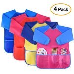Kuuqa 4Pcs Waterproof Kids Play Art Smock, Children's Painting Aprons with Long Sleeve and 3 Pockets for Painting, Feeding，Age 2-6 Years (Paints And Brushes Not Included)
