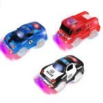 Track Cars, 3 Pack ( Racing Car, Police Car, Fire Truck Car ) with 5 LED Flashing Lights Magic Toys, Accessories Compatible with Most Tracks for Ages 3 4 5 6 7 Kids