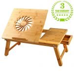 Large Size Laptop Desk NNEWVANTE Bamboo Bed Tray Adjustable Foldable Lap Desk Bed Serving w' Tilting Drawer Supports Laptops Up To 17 Inches