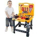 YOUNG CHOI'S 120 Pieces Toddlers Toy Shop Tools for Boys, Toy Workbench tool box for kids, tools kids Toy Bench Construction Set with Tools and toy Drill