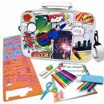 Crafty Creations Super Stencil Set - Arts and Craft Creativity Kit for Boys and Girls - Unique Trendy Comic Book Super Hero Shoulder Travel Bag - Perfect Educational Activity Gift for Kids Child