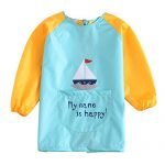 KIDS MAM DAD Unisex Baby Long Sleeves Apron Waterproof Cartoon Animal Pattern Art Craft Bib Smock Light Blue Age 2 to 4 Years