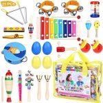iBaseToy Toddler Musical Instruments Set 23Pcs 16Types Wooden Musical Toys Set Percussion Instruments Tambourine Xylophone for Kids Preschool Education Musical Toys for Boys Girls with Carrying Bag