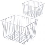 SANNO Freezer Wire Storage Organizer, Household Refrigerator Bin Basket with Built-In Handles for Kitchen Cabinets, Pantry, Closets, Bedrooms, Bathrooms- White (set of 2)
