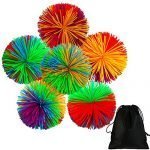 Aneco 6 pieces Monkey Stringy Balls Sensory Fidget Toy Stress Balls Rainbow Pom Ball Active Toys with Drawstring Bag (Size A)