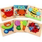 Wooden Puzzles for 1 2 3 Year Olds, 6 Pack Wooden Jigsaw Puzzles Set for Toddlers, Animal Puzzle Educational Toys for 1 2 Year Old Boy Girls