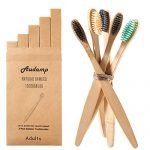 Audamp Bamboo Toothbrushes 5-Pack Wooden Toothbrushes Soft Bristles Toothbrushes BPA Free Vegan-Friendly Biodegradable Manual Toothbrushes Medium